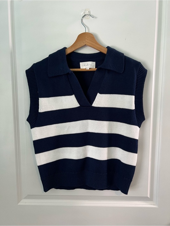In February Tops - in February Striped Coastal Nautical Navy and White Stripe Sweater Tank